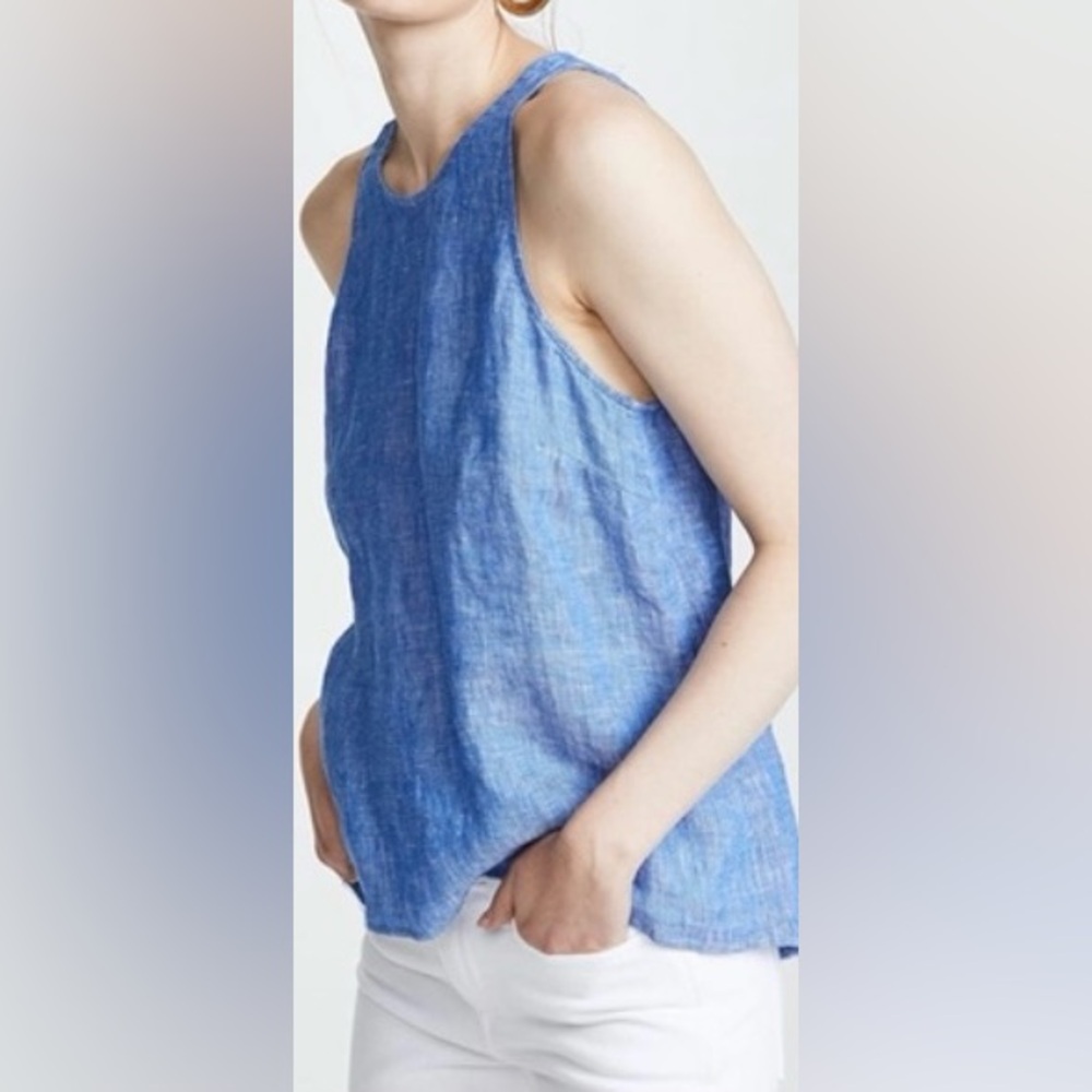 Joie Dany Linen Button Back Blue Tank Top
